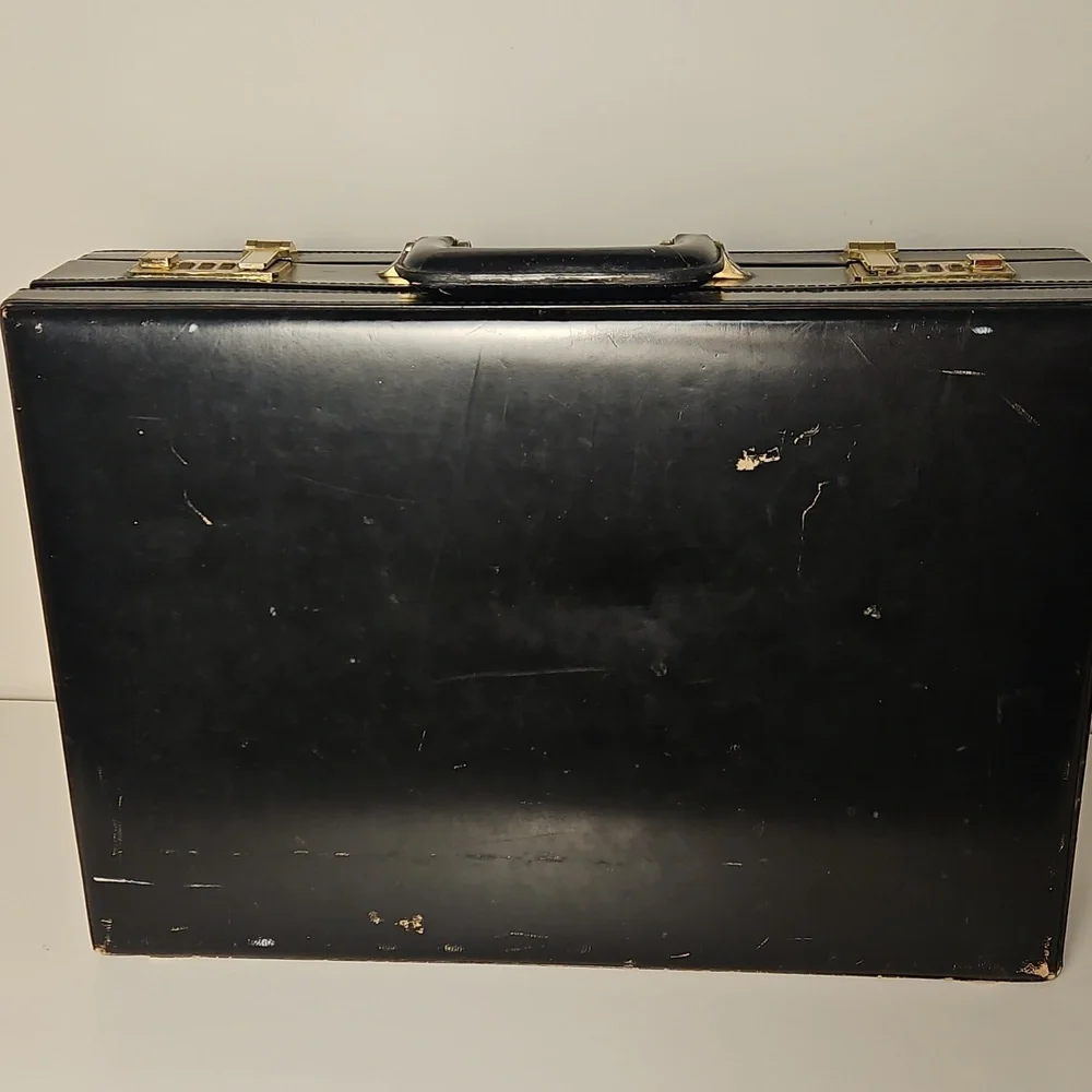 Vintage Black Presto Leather Briefcase Bag with Gold Accents Mens VTG Luggage